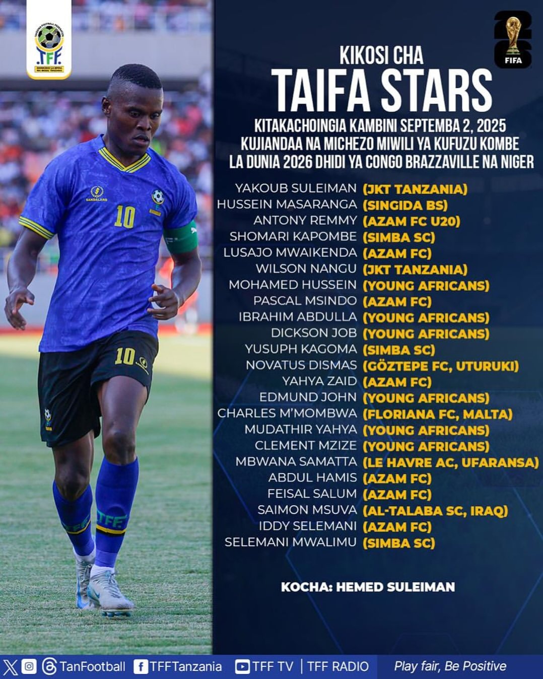 Hichi Hapa Kikosi Kipya Cha Taifa Stars Kufuzu Kombe la Dunia